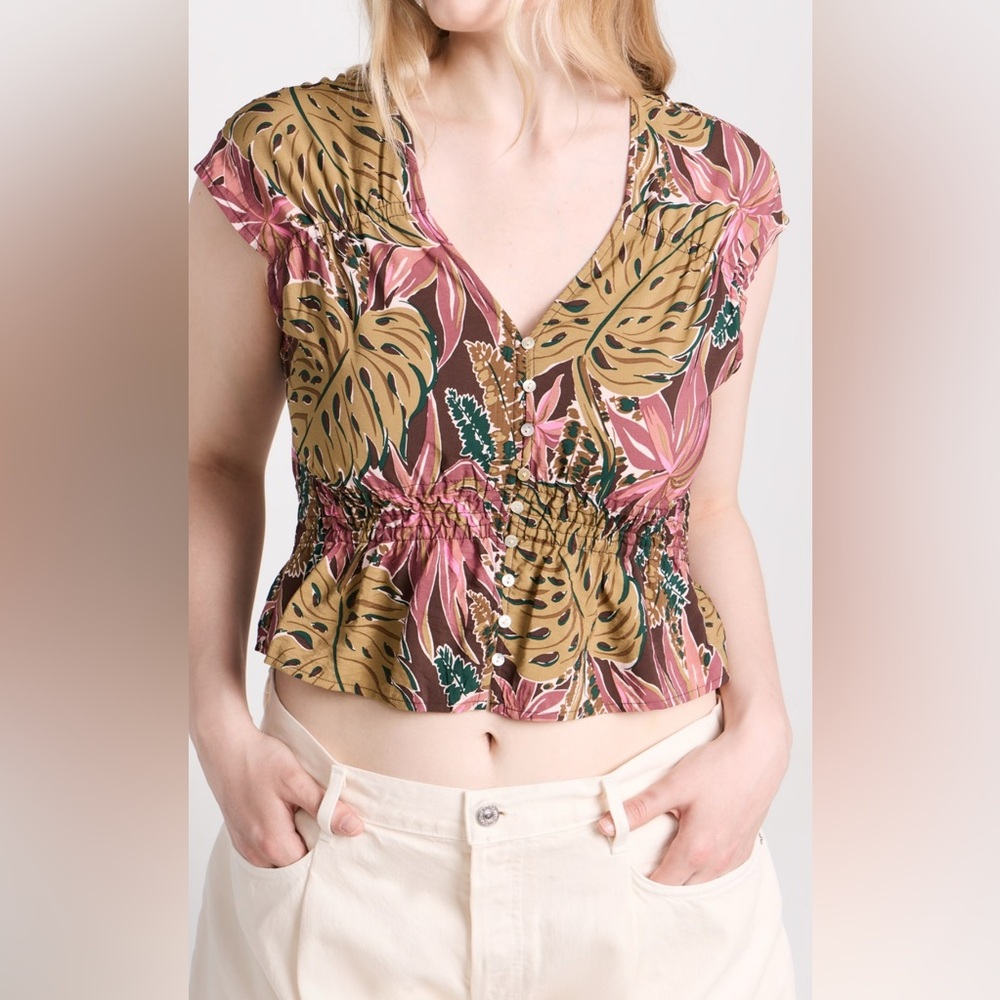 Madewell Shirred Cap Sleeve Top‎ SIZE L NWOT  FLORAL